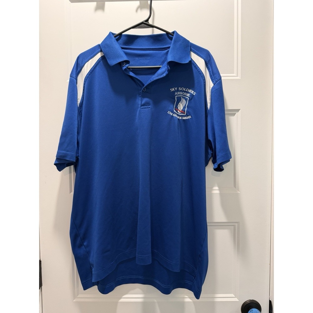 173rd Airborne Brigade Sky Soldiers Embroidered Polo Shirt XL Blue White Army - Picture 1 of 4